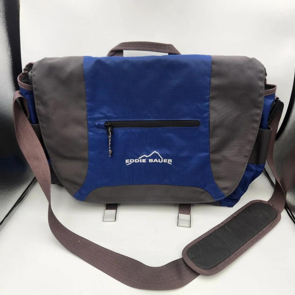 Eddie Bauer‎ Messenger Bag Blue Gray Nylon Adjustable Strap Laptop Bag